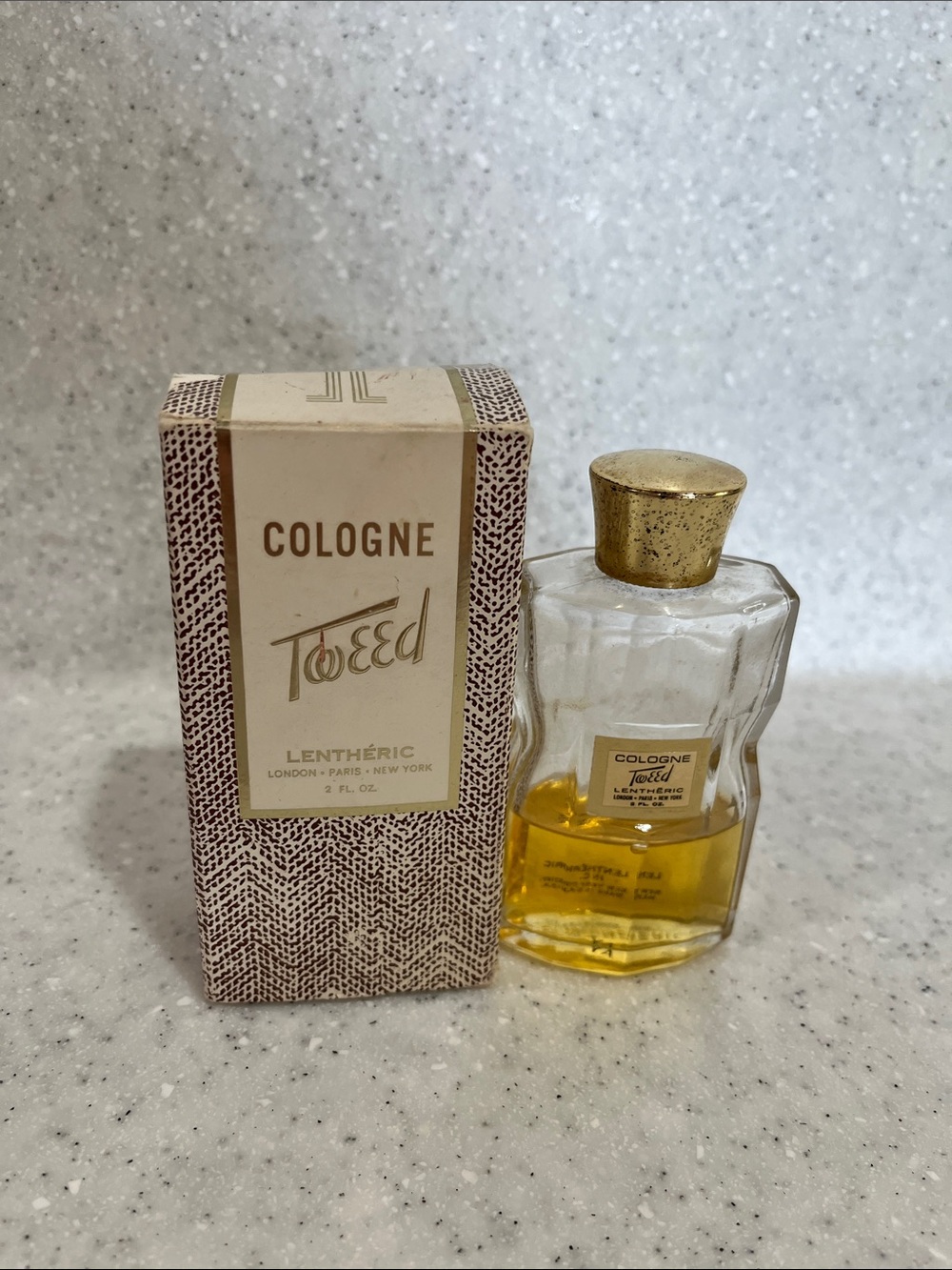 Vtg Lentheric TWEED Cologne Bottle 2oz Bottle w/Original Box Prop Display *READ*